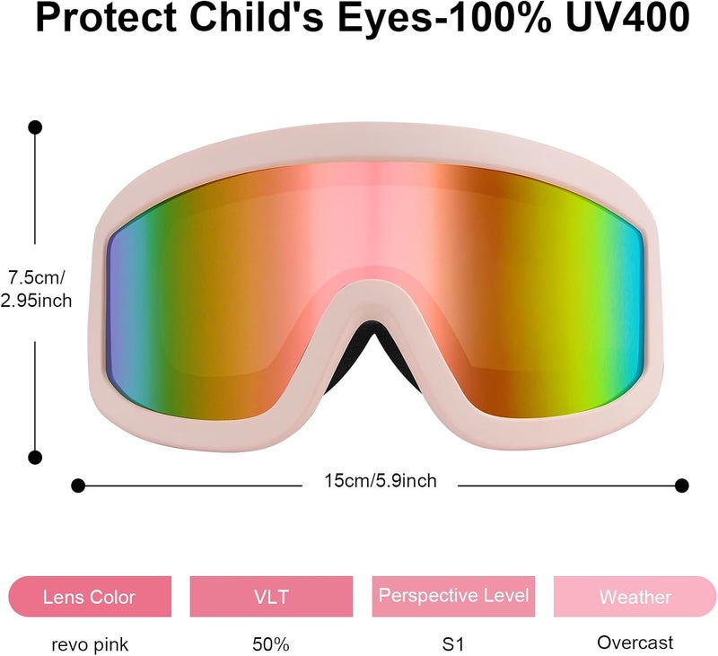 YooxArmor OTG Kids Ski Goggles Kids Snowboard Goggles for Boys Girls Toddler Youth Kid Snow Goggles Anti-Fog UV400 Protection - Image 3